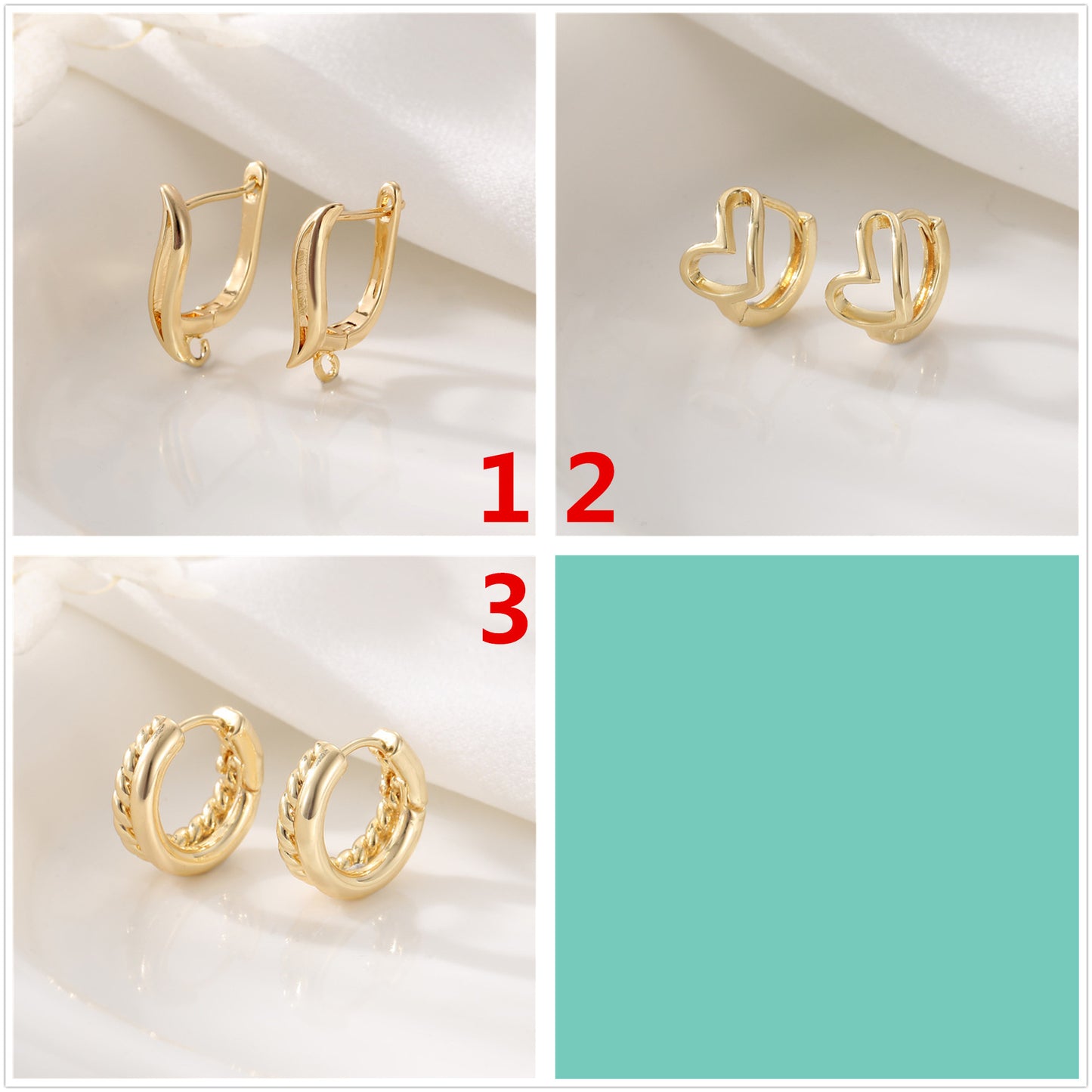 4 Chunky Heart Cable Carved Circle Hoop Earrings 14K GF Earing