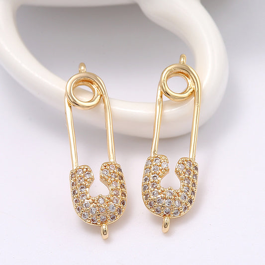 2 connecteurs de broche de sécurité à double boucle ornés de strass 14K GF
