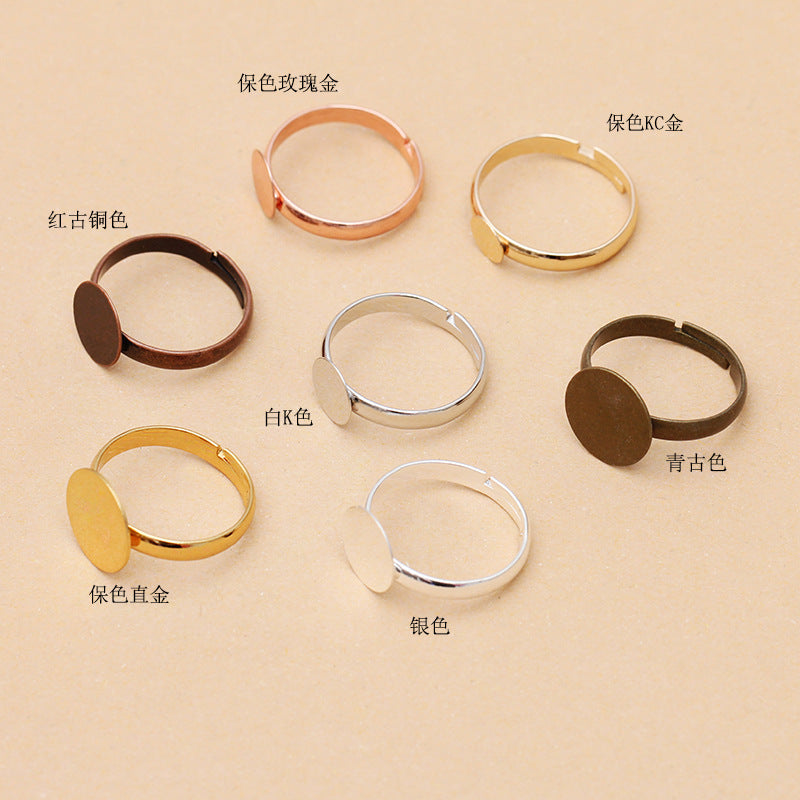 50 bagues circulaires ouvrantes à coussin plat 18KGP 6mm 8mm 10mm, cabochon rond, Base vierge, réglage des pierres précieuses