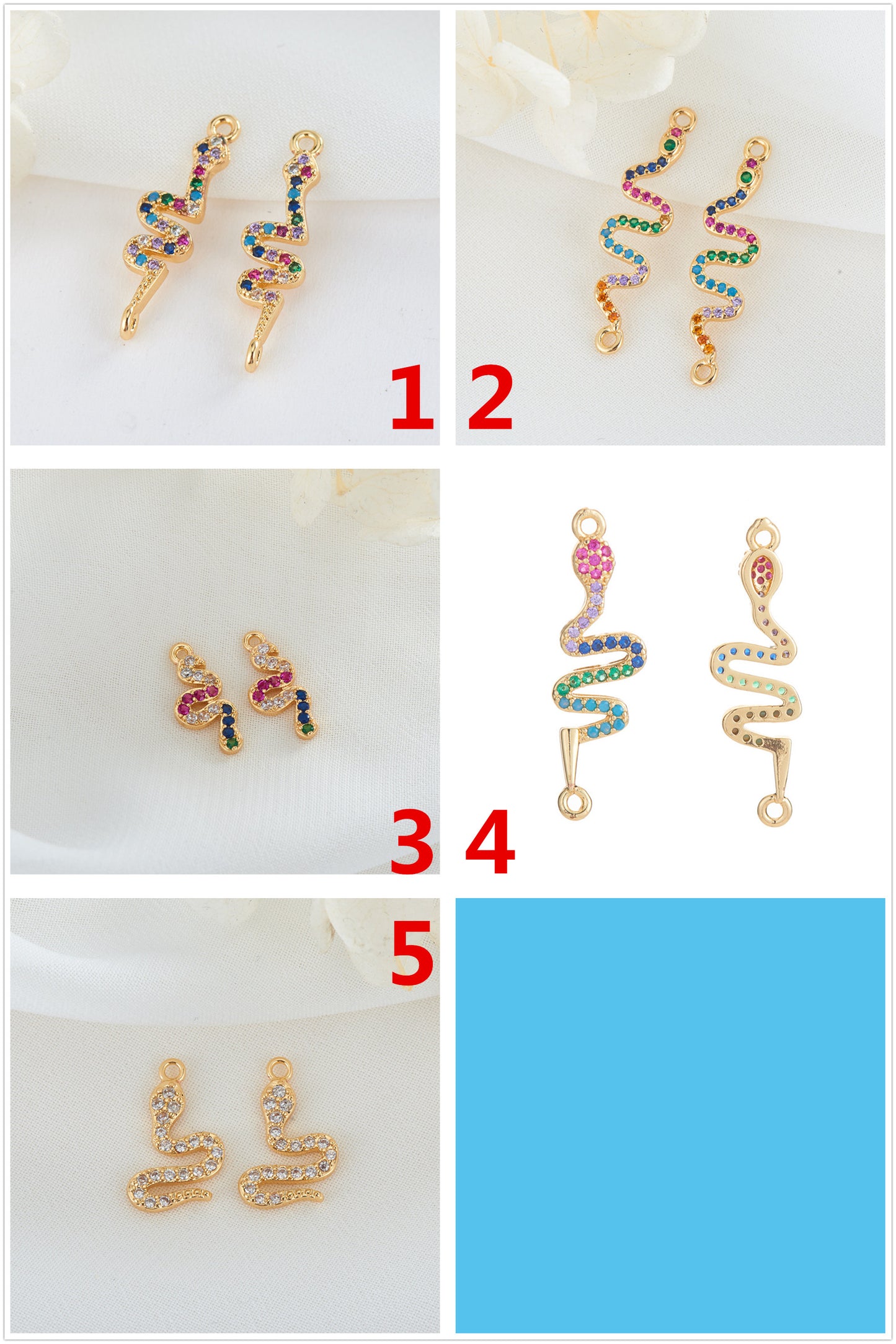 Snake Charm Pendant Rhinestone Embellished 14K GF