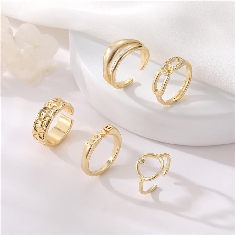 2 bague de déclaration sculptée en cercle ouvert 14K GF perle à moitié percée vierge