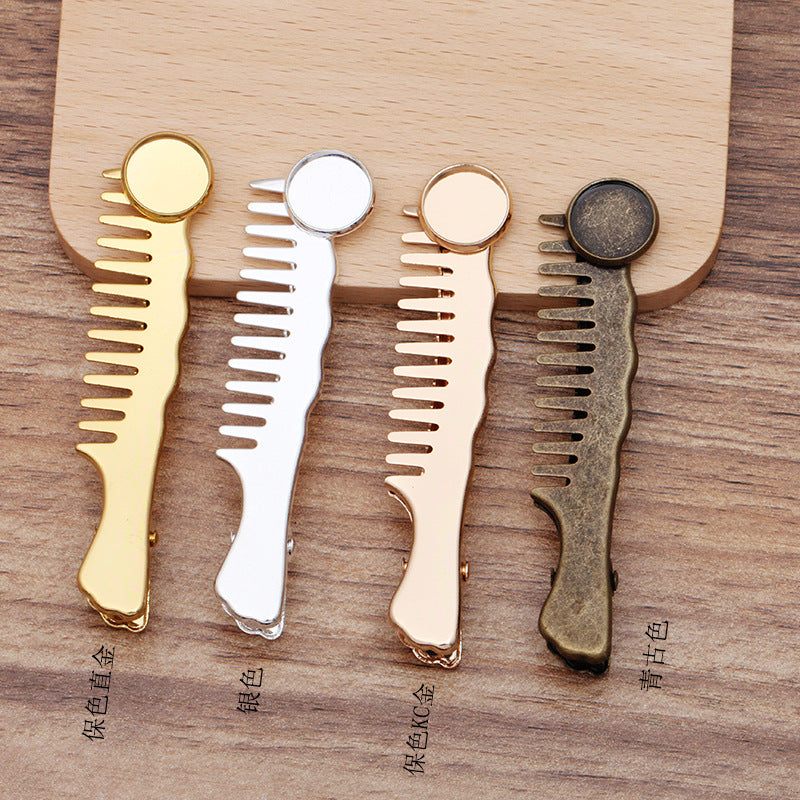 10 peigne à lunette à bord uni, breloque pour cheveux, pince crocodile, épingle à cheveux, 18KGP, cabochon rond de 12mm, Base vierge, réglage de la pièce en pierre précieuse