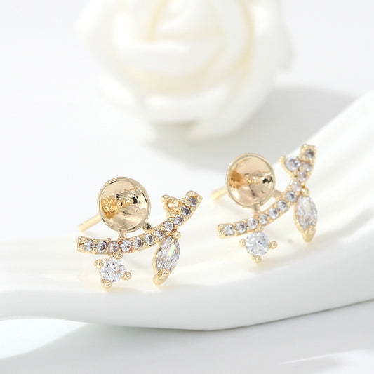 4 Ohrstecker mit Blumenmuster, Strassverzierung, 14-Karat-GF-Ohrring, halbgebohrte Perle, Rohling