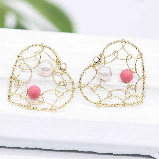 10 pendentif à breloque coeur enveloppé de fil creux résine de perle embellie 14K GF