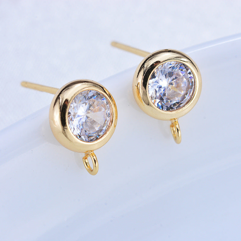 20 Round Stone Stud Earrings with Loop Rhinestone Embellished 14K GF Ear wire Earing 15x4mm 15x6mm 15x7mm