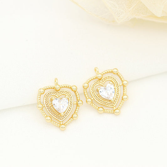 5 pendentif à breloque coeur creux orné de strass 14K GF