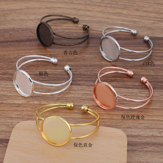5 Bezel Cup Open Circle Bangle 18KGP 25mm Round Cabochon Blank Base Gemstone Setting