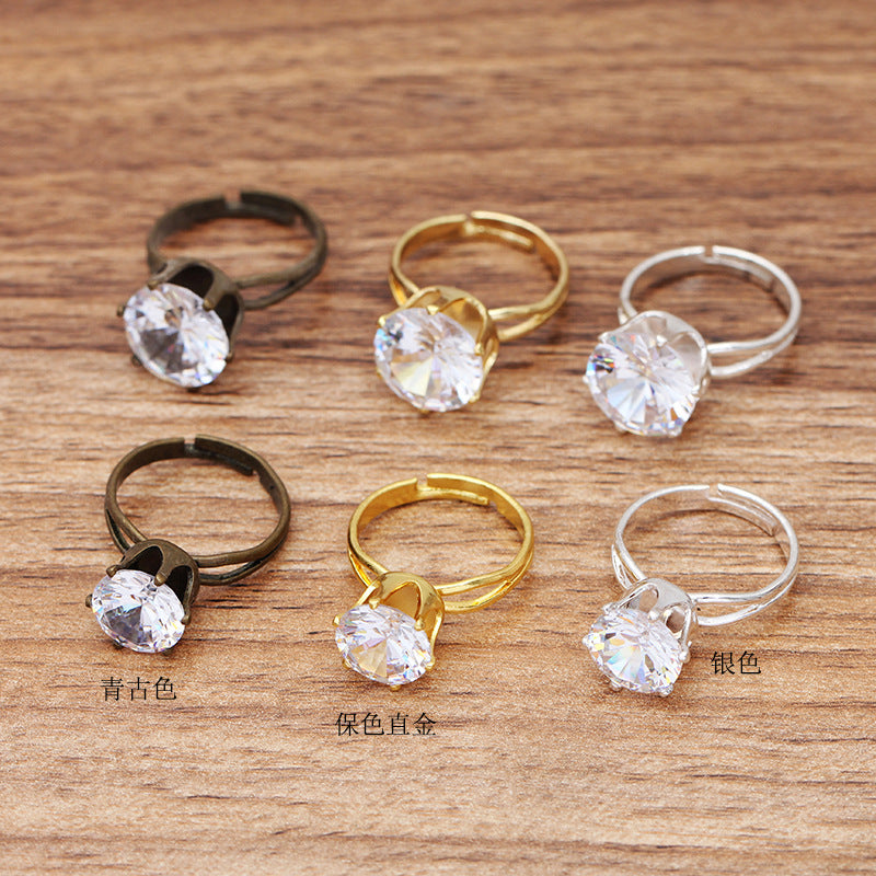 200 Zircon Inlayed Six Claw Ring 18KGP 8mm 10mm Rhinestone