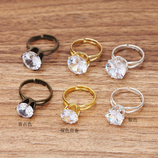 200 Zircon Inlayed Six Claw Ring 18KGP 8mm 10mm Rhinestone