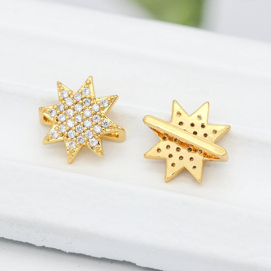 10 pendentifs à breloques en forme d'étoile à trous larges ornés de strass 14K GF