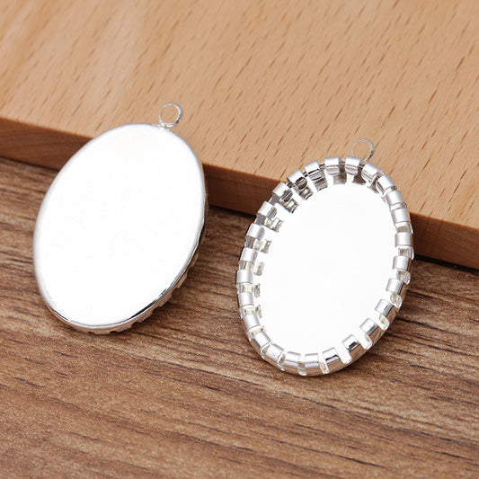 20 ovale Charm-Anhänger mit lockigem Rand, versilbert, 18 x 25 mm, Cabochon, leere Basis, Edelsteinfassung