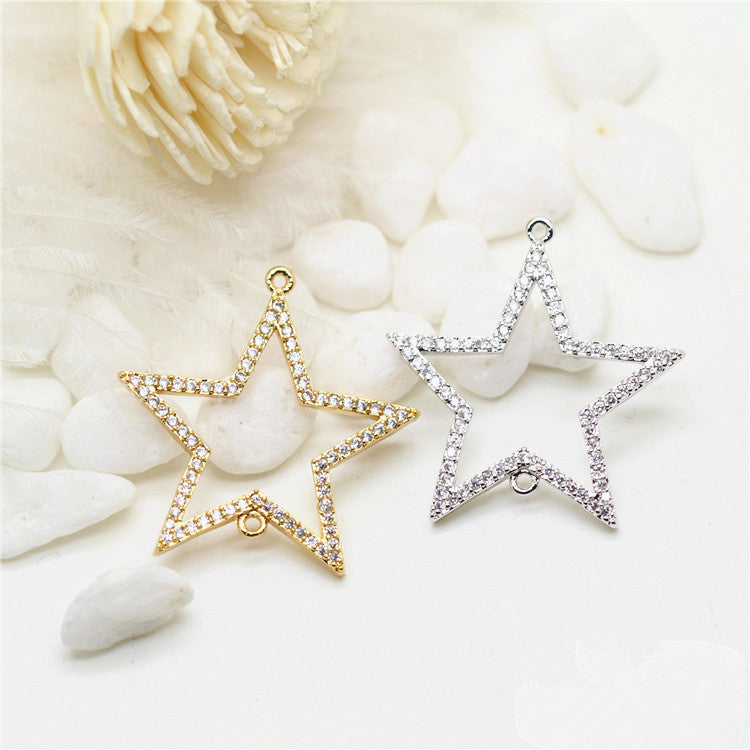 5 connecteurs de charme de cercle d'étoile à double boucle ornés de strass 14K GF