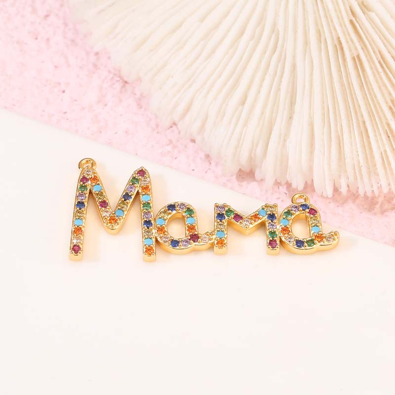 2 Mama Mom Charm Pendant Rhinestone Embellished 14K GF