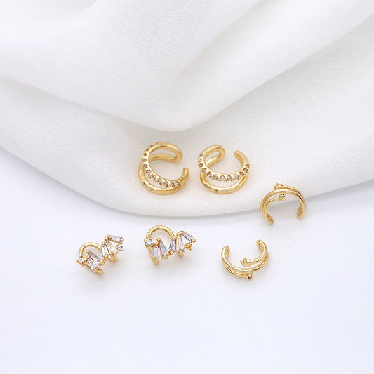 4 Ear Cuff Ear Cuffs Climber Kein Piercing-Ohrring, mit Strasssteinen verzierter 14-karätiger GF-Ohrring
