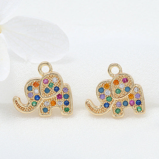 Pendentif à breloque 2 éléphants orné de strass 14K GF