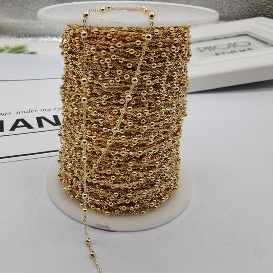 Chaîne de câble mince à maillons plats plats en perles rondes de 2 mètres 14K GF