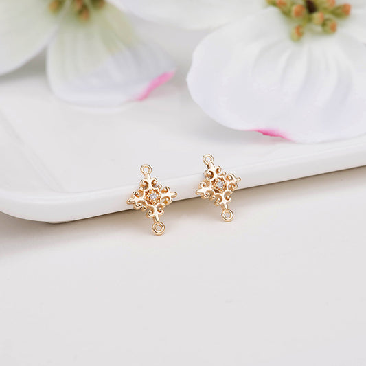 10 doppelt geschlungene, hohle, florale Charm-Verbindungsstücke mit Strasssteinen, verziert aus 14-karätigem GF