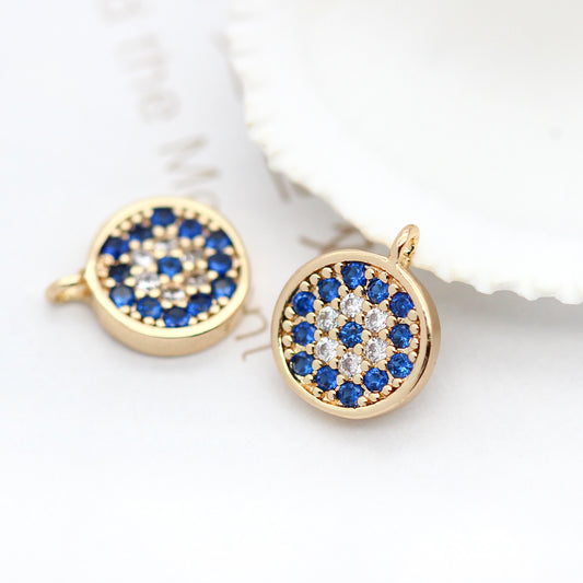 10 petits pendentifs à breloques rondes ornés de strass 14K GF