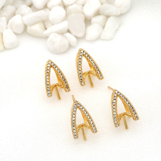 2 Ohrstecker mit Dreieck-Charm-Anhänger, Strassverzierung, 14K GF, halbgebohrte Perle, Rohling