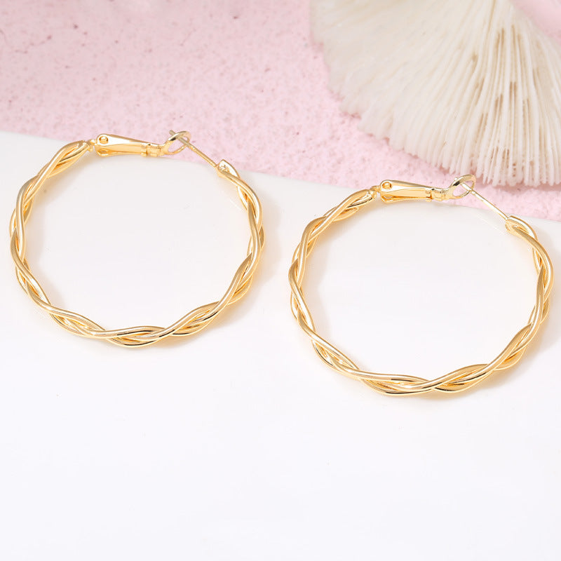 4 boucles d'oreilles créoles épaisses en cercles torsadés 14K GF Earing