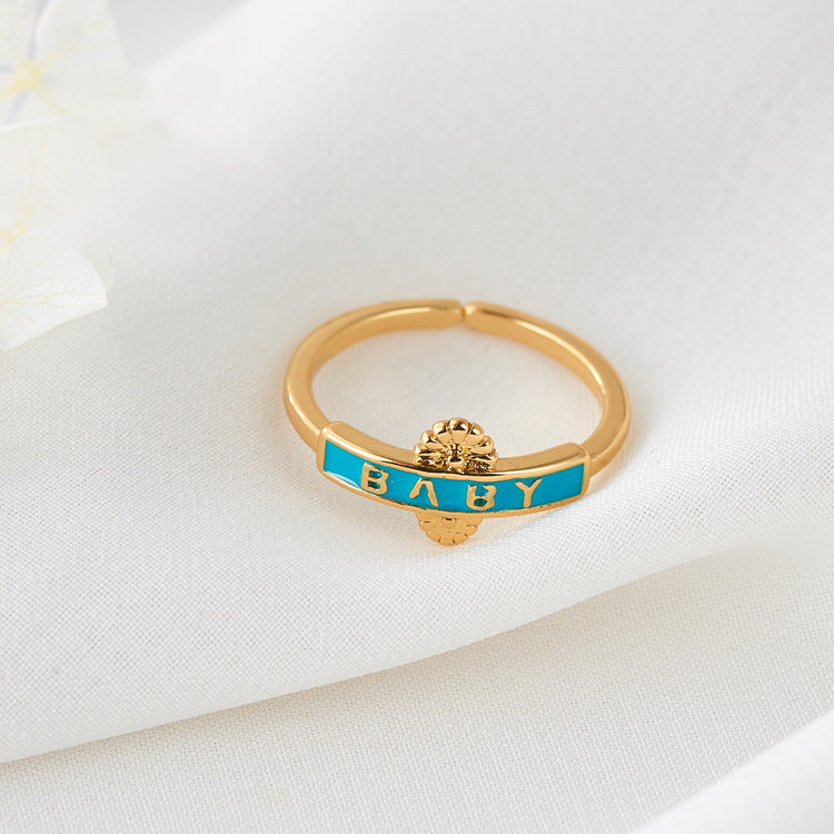 2 bague de déclaration de bébé à cercle ouvert émail époxy 14K GF