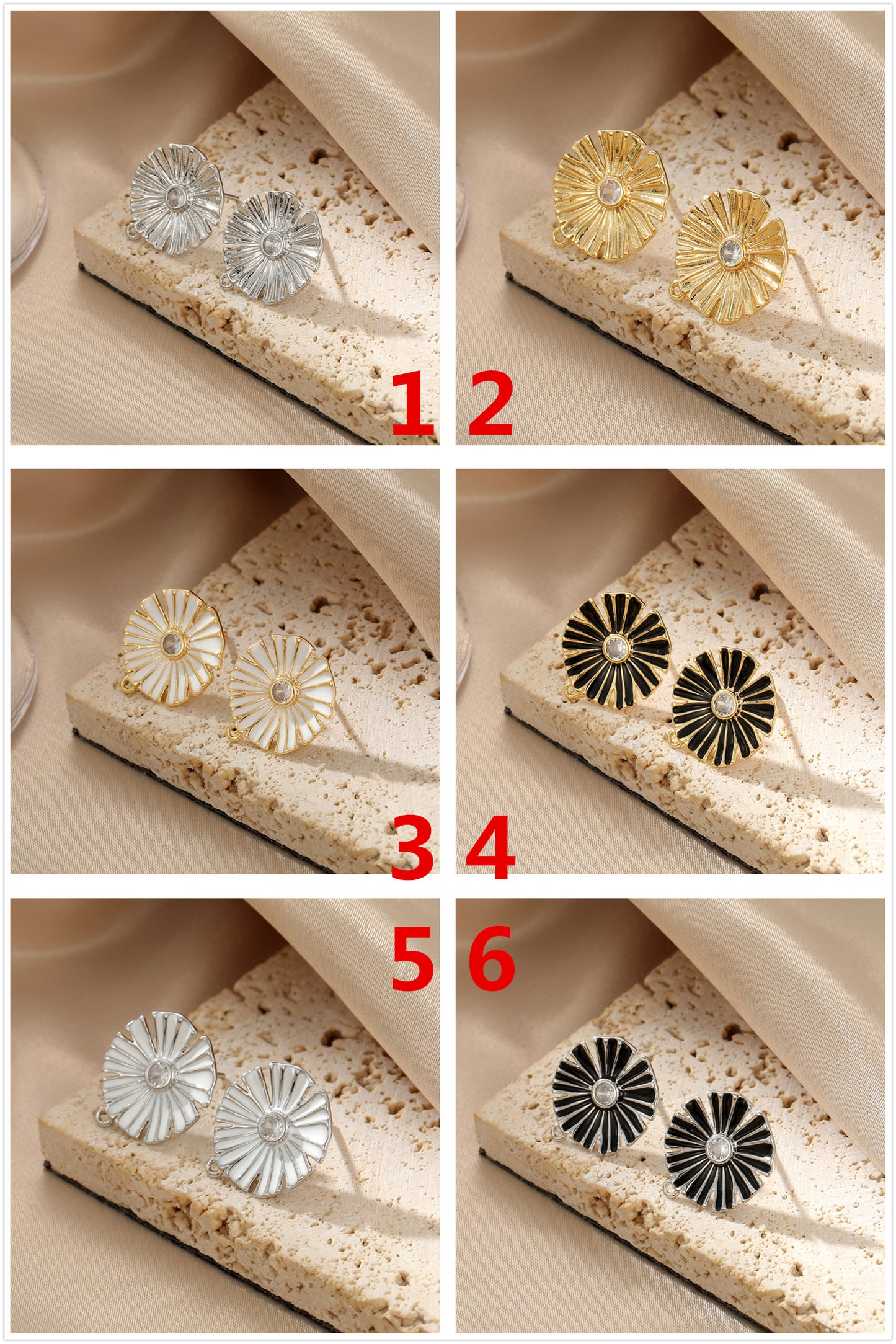 4 boucles d'oreilles florales avec boucle en émail époxy 14K GF strass embellies