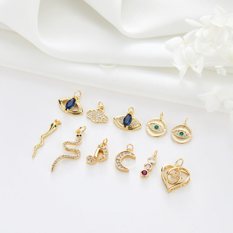 2 coeur nuage musique lune oeil serpent charme pendentif strass embelli 14K GF