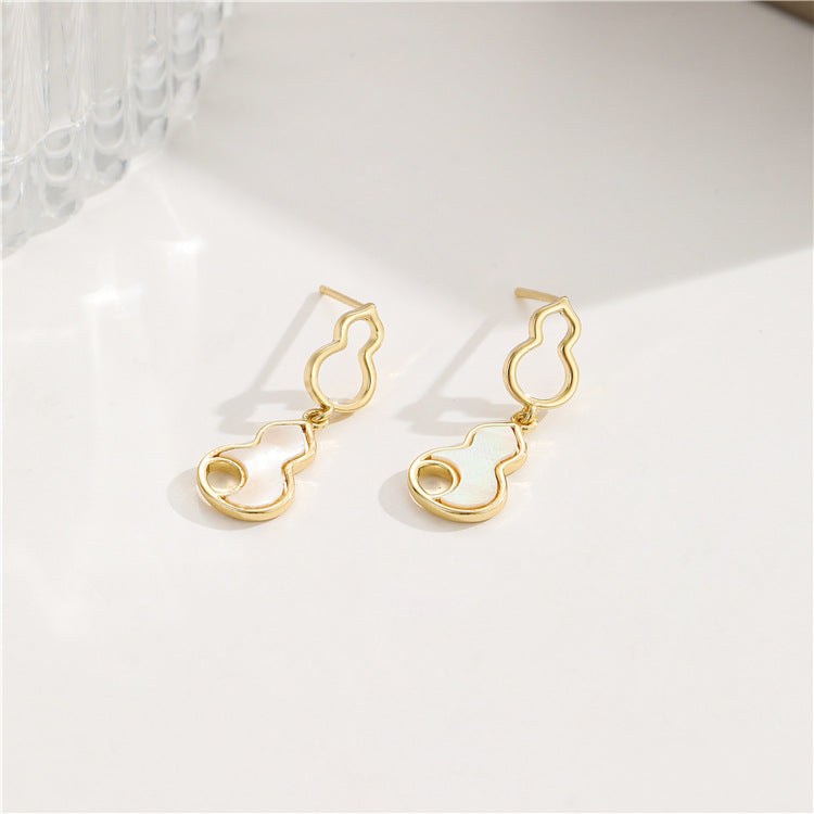 4 boucles d'oreilles à tige en forme de gourde, coquillage orné de strass 14K GF