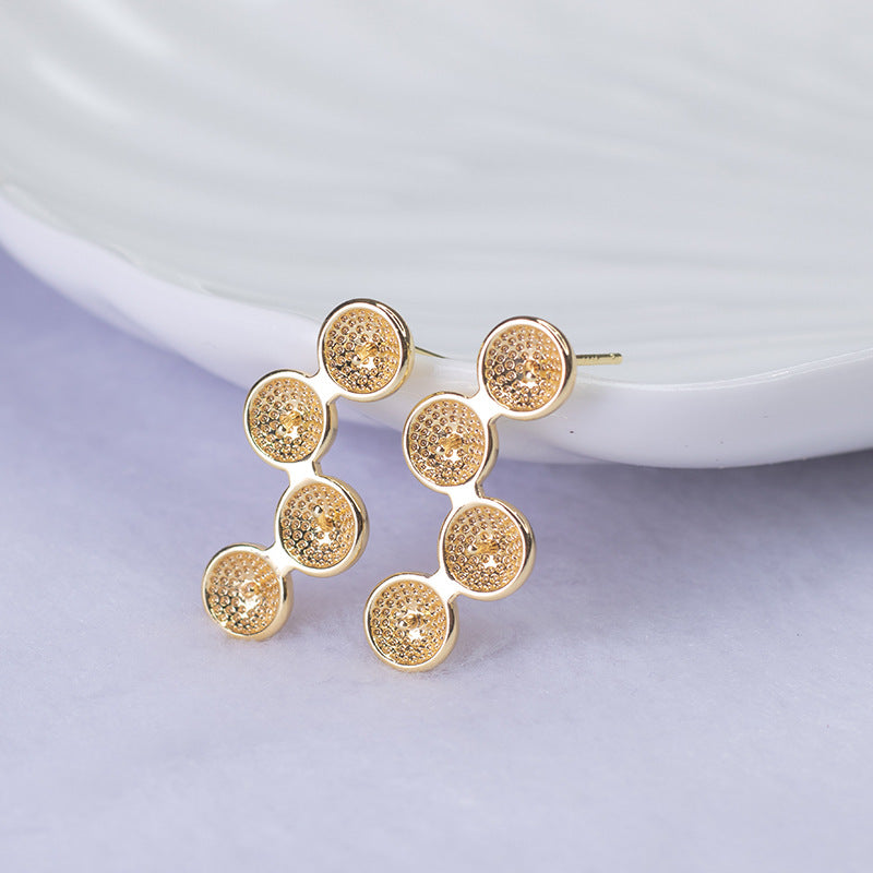 Boucles d'oreilles à tige 4 lignes 14K GF, perles à moitié percées, vierges