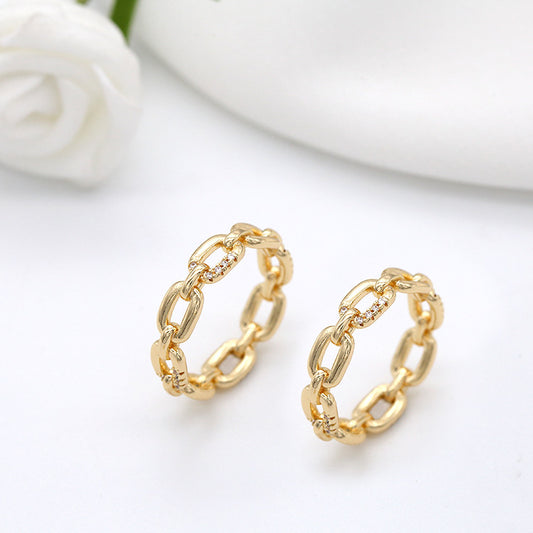 2 anneaux de déclaration de chaîne de câble à cercle fermé ornés de strass 14K GF