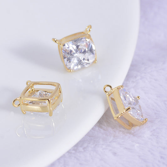 20 connecteurs de charme carrés à double boucle ornés de strass 14K GF
