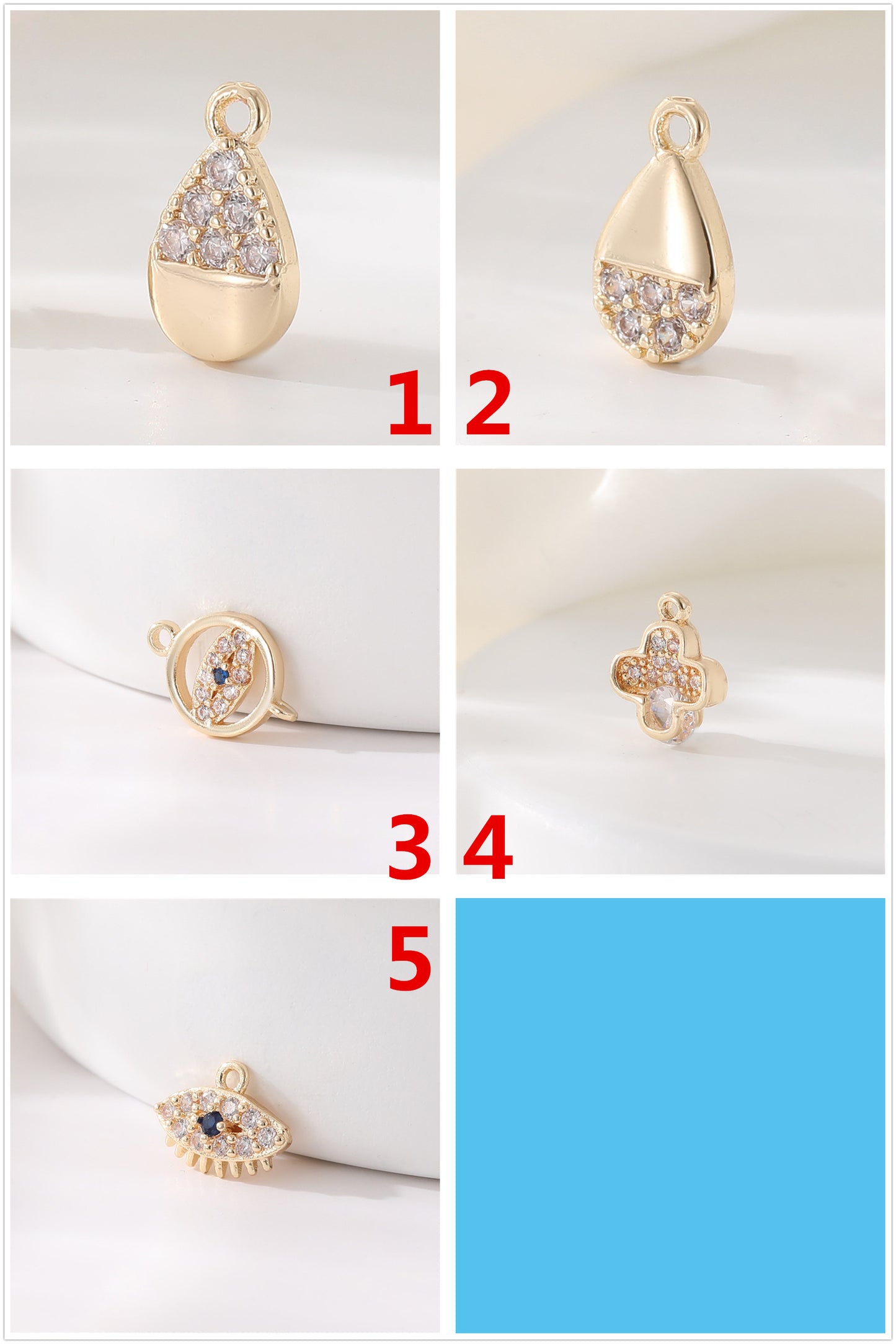 2 pendentif à breloque en forme de croix en forme de goutte d'eau orné de strass 14K GF