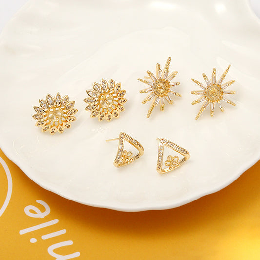 4 Dreieck-Kreis-Blumen-Ohrstecker, Strassverzierung, 14K GF-Ohrring, halbgebohrte Perle, Rohling