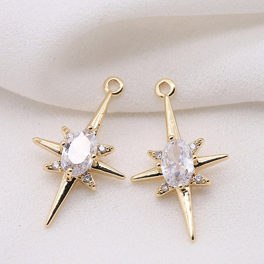 Pendentif à breloque 2 étoiles orné de strass 14K GF