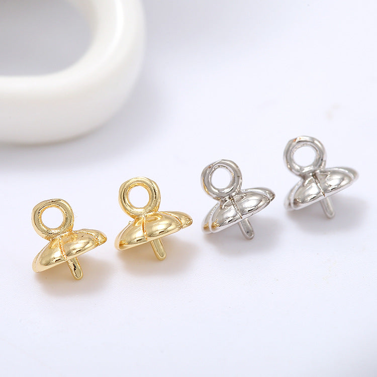 10 Pinch Bails 14K GF Pendant Top Connector Half Drilled Pearl Bead Blank