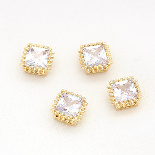 10 perles carrées breloques strass embellies 14K GF entretoise de perles
