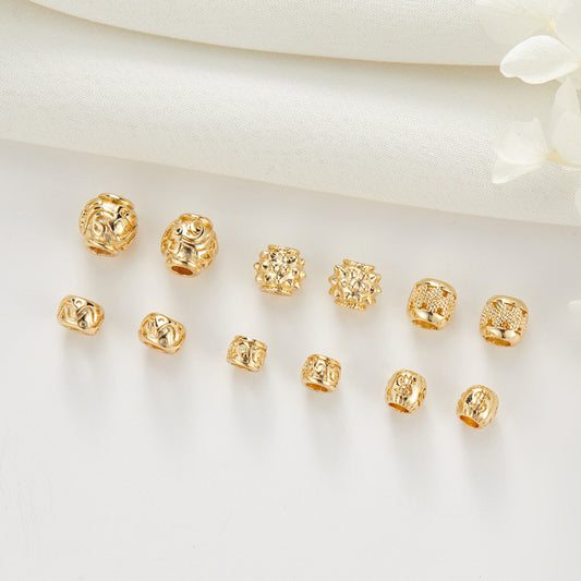 10 kleine florale Geldtrommel-Säulenperlen 14K GF Charm Beadwork Spacer