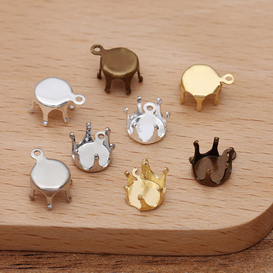 200 Six Claw Charm Pendant 18KGP 6mm Round Rhinestone Zircon Blank Base Gemstone Setting