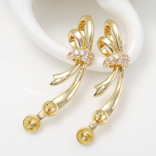 5 Schleifen-Charm-Anhänger mit Strass verziert, 14K GF, halbgebohrte Perle, Rohling