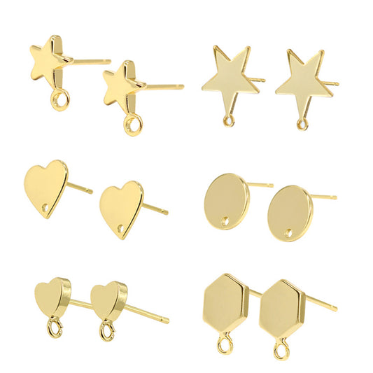 10 boucles d'oreilles à tige hexagonales en forme d'étoile ronde brillante avec boucle 14K GF