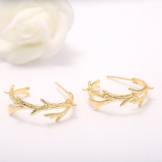 4 boucles d'oreilles à tige en corne de renne en demi-cercle 14K GF Earing
