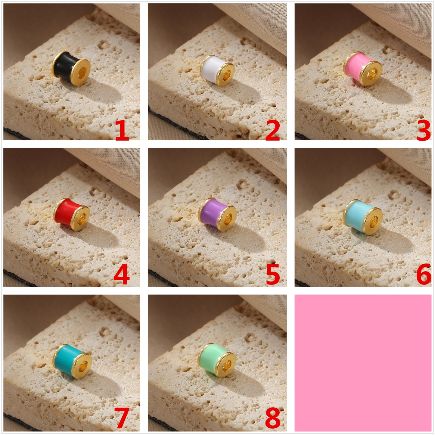2 runde, kreisförmige Säulenperlen-Charms aus Emaille, Epoxidharz, 14 K GF, Perlenarbeit, Abstandshalter