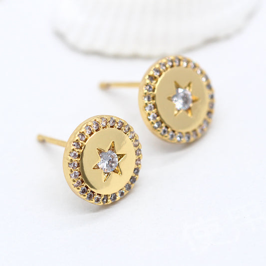Boucles d'oreilles à tige 20 étoiles 14K GF, ornées de strass