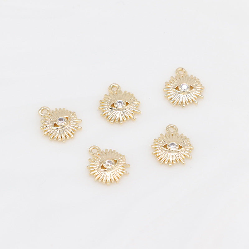 2 Eye Sun Charm Pendant Rhinestone Embellished 14K GF