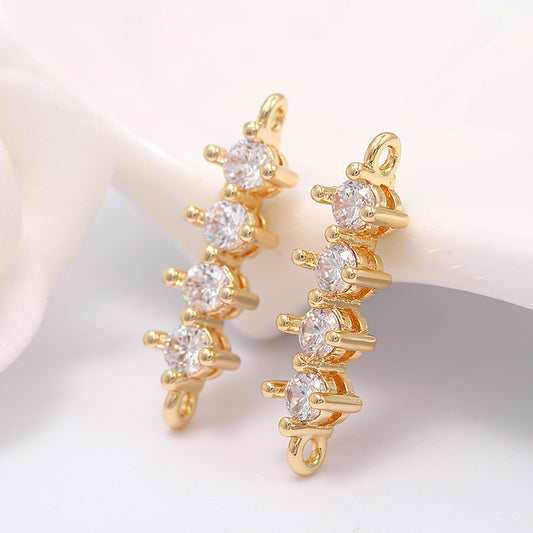 2 connecteurs de charme de barre de bâton à double boucle ornés de strass 14K GF