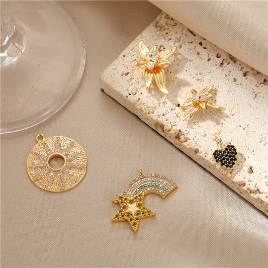2 étoiles florales cercle rond coeur lapin papillon pendentif à breloque strass embelli 14K GF