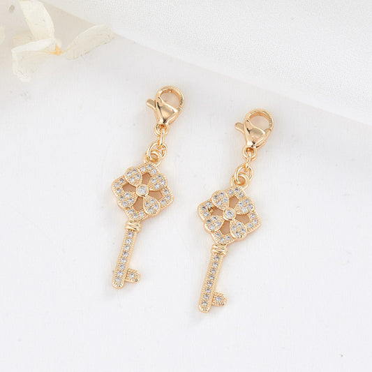 2 Key Charm Pendant with Lobster Clasp Rhinestone Embellished 14K GF