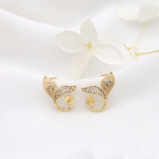 4 boucles d'oreilles queue de baleine sirène ornées de strass 14K GF perle semi-percée perle vierge