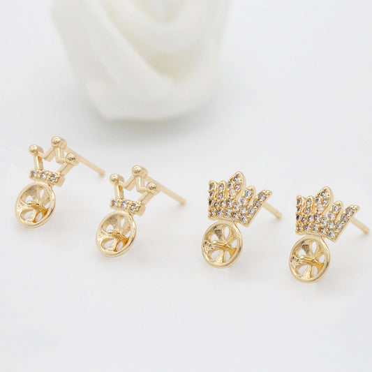 4 Kronen-Ohrstecker, Strassverzierung, 14-Karat-GF-Ohrring, halbgebohrte Perle, Rohling