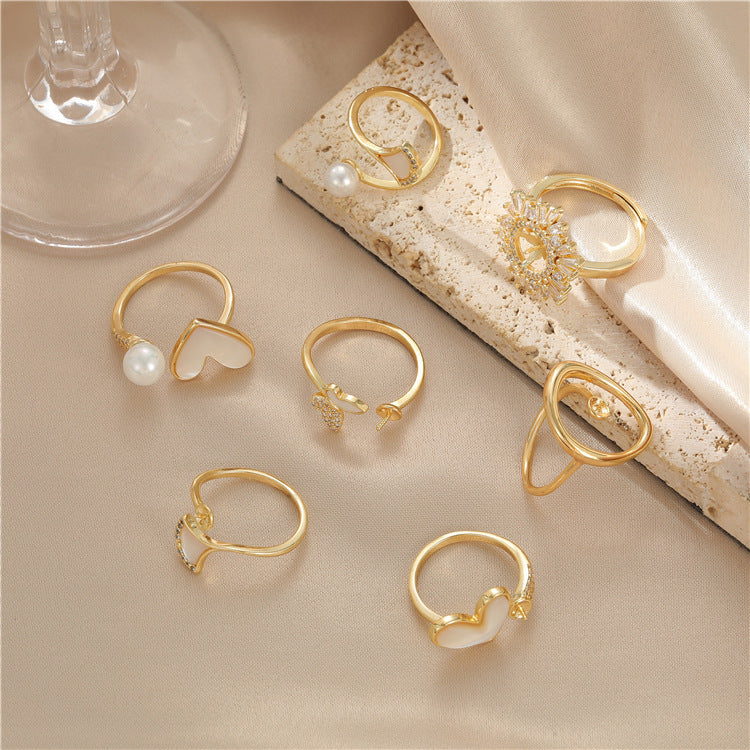 2 Statement-Ring mit offenem Kreis, 14K GF, halbgebohrter Perlenrohling